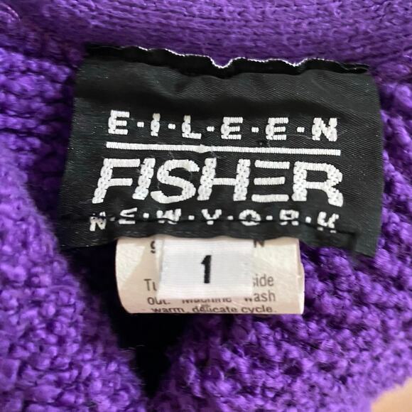 Vintage Eileen Fisher Bright Purple Cardigan Sweater Size 1 Cotton Boucle - Picture 3 of 11